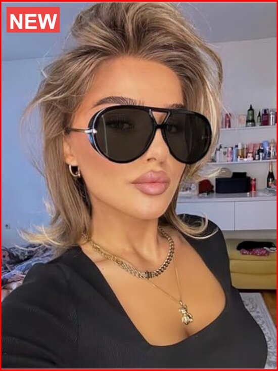 Retro Oversized Aviator Sunglasses with Gold Metal Frame - UV Protection main image 3